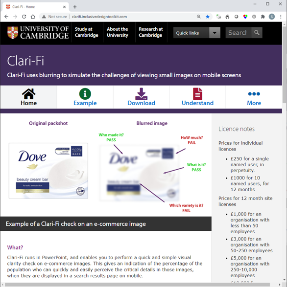 Screenshot of the Clari-Fi website