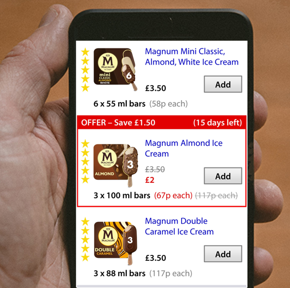 mocked up image of a retailer screen on a mobile phone