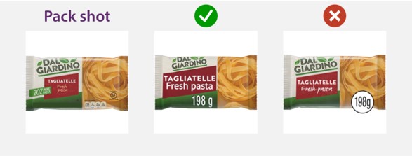 example of fresh pasta where size has been added into the digital pack