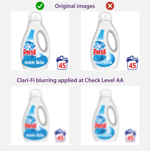 e-commerce image for Persil non-bio, shown with white text on a blue background, and conversely, shown with white text on a pale background with a blue keyline. The visual clarity of the white text on the blue background is much better