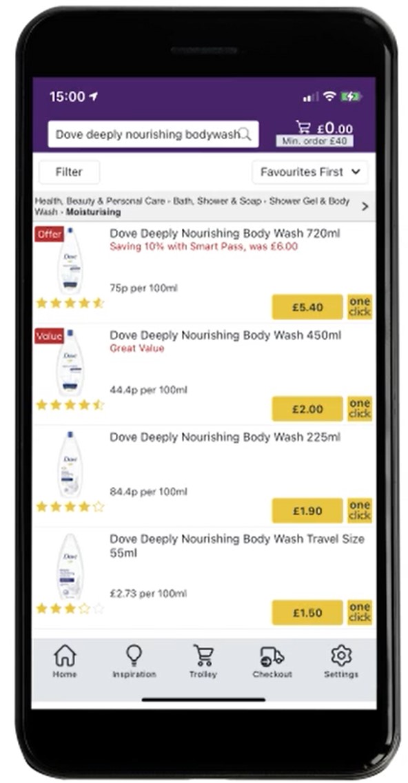 screenshot of mobile shopping